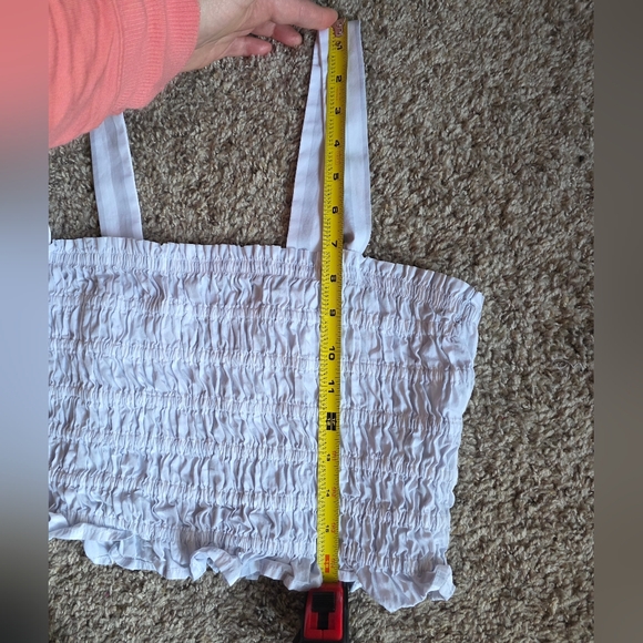 J. Crew Blue & White Smocked Striped Crop Top Gently Used Size L - Picture 11 of 14